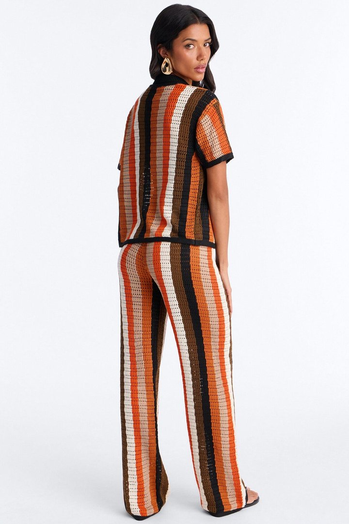 Lisa Crochet Wide Leg Pant Set - Orange/combo