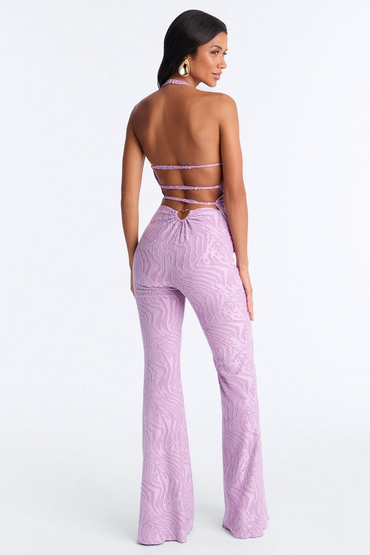 So In Love Textured Halter Flare Pant Set - Lilac