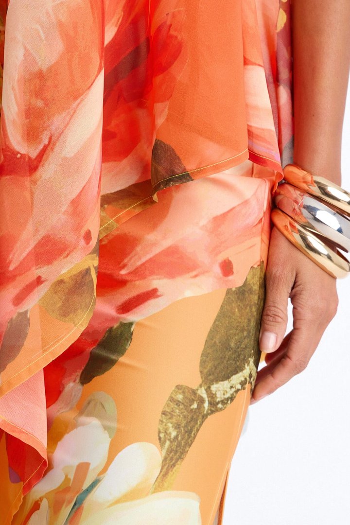Amber Strapless Chiffon Maxi Dress - Orange/combo