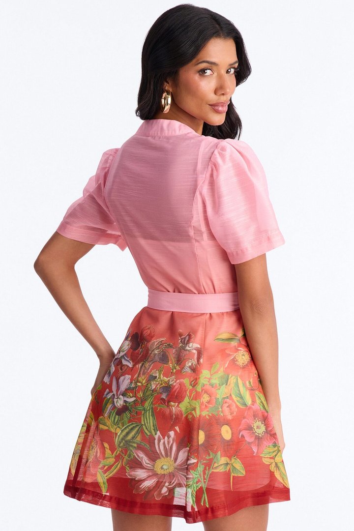 Fellie Floral Organza Mini Dress - Pink/combo