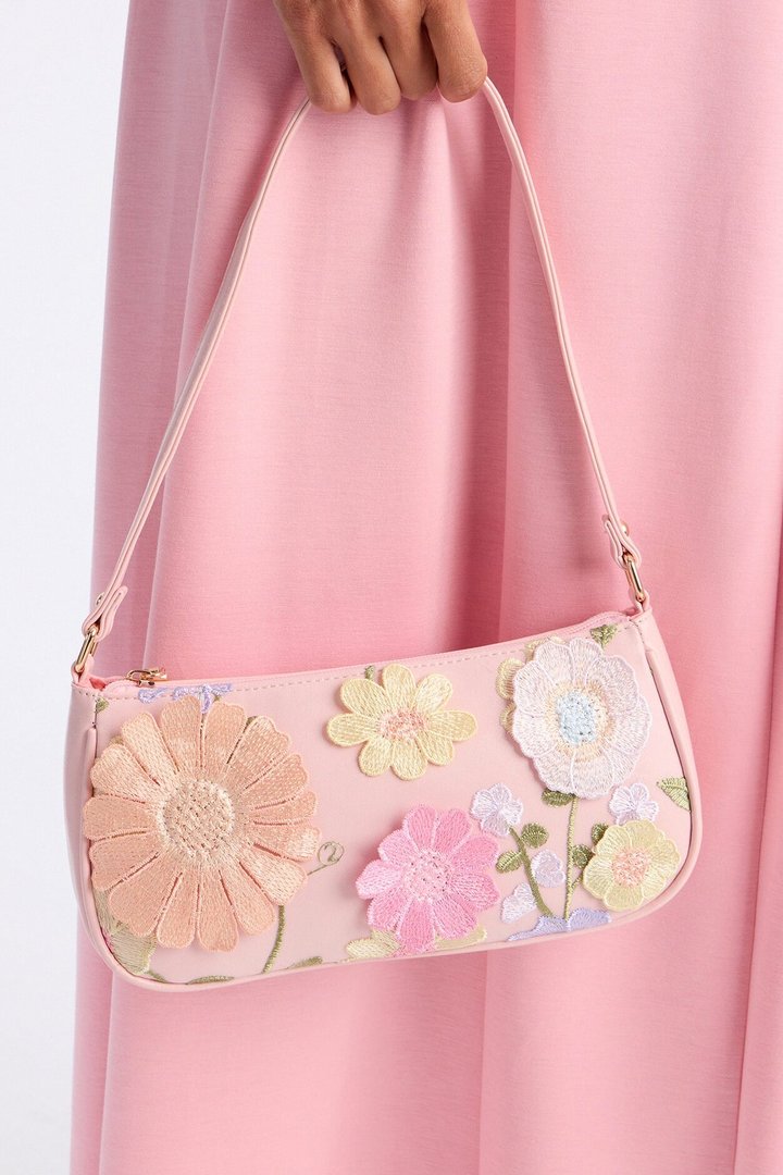 Flower Power Faux Leather 3D Shoulder Handbag - Pink