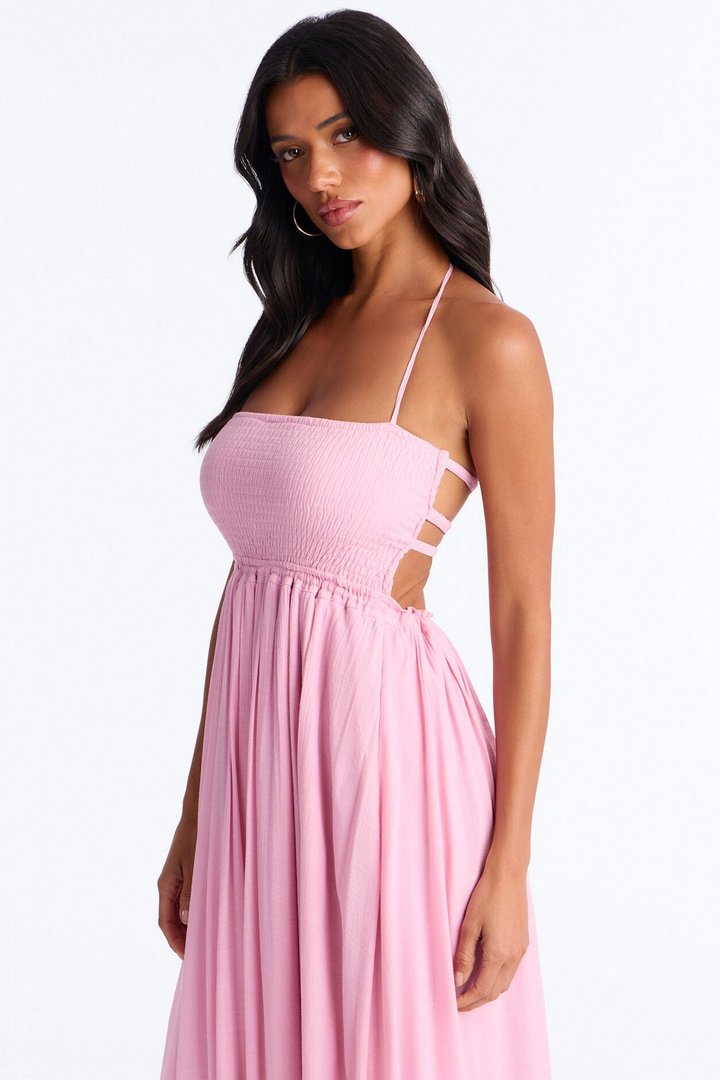 Eden Smocked Linen Maxi Dress - Pink