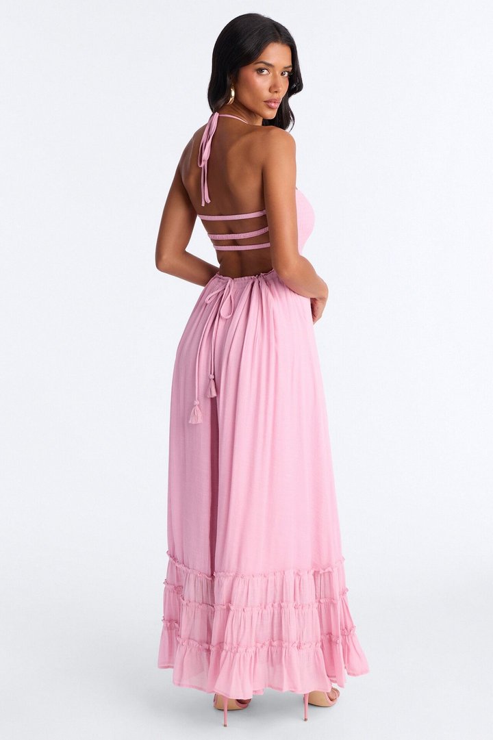 Eden Smocked Linen Maxi Dress - Pink