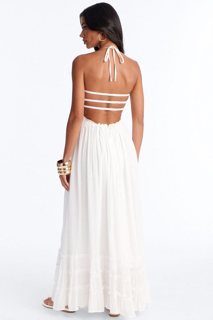 Eden Smocked Linen Maxi Dress - White