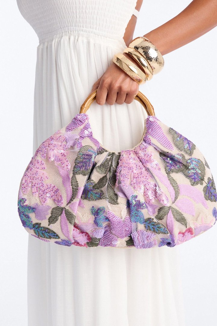 Lavender Fields Sequin Satchel Handbag - Purple/combo