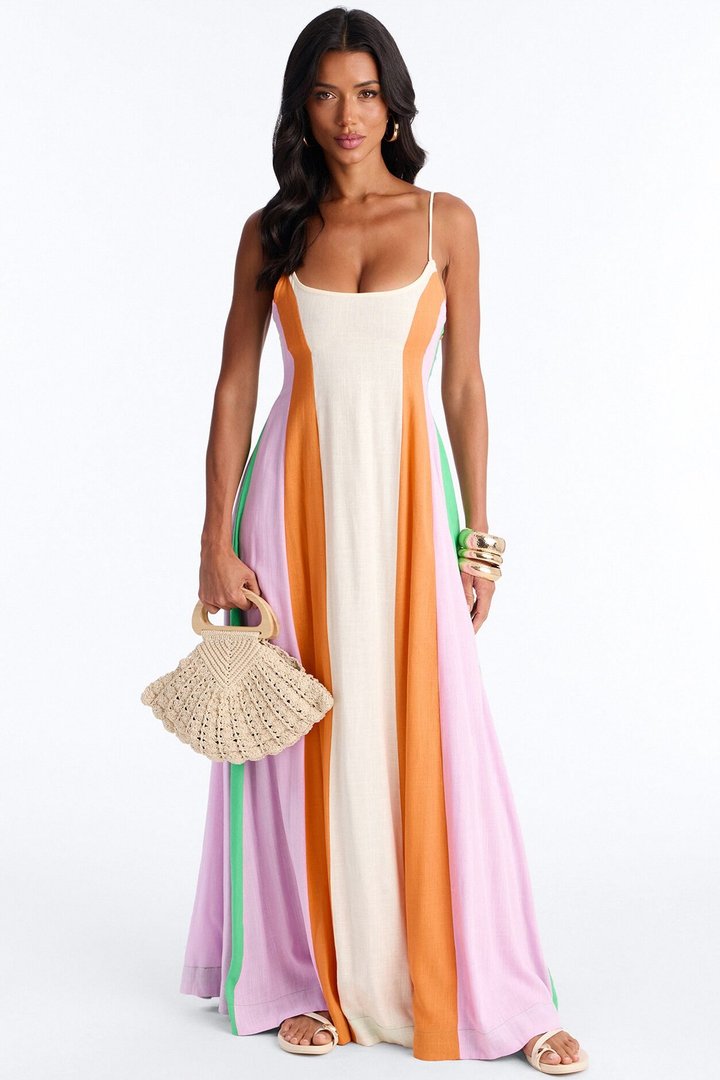 Sweet Energy Linen Maxi Dress - Cream/combo