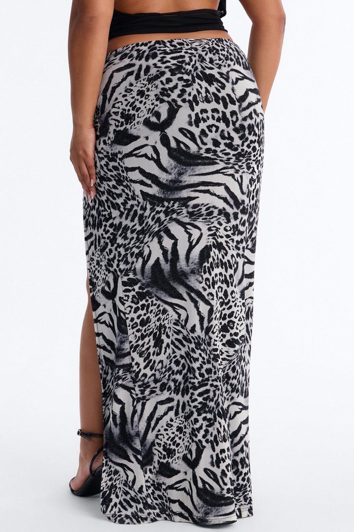 Wild For You Low Rise Shimmer Animal Maxi Skirt - Black/combo