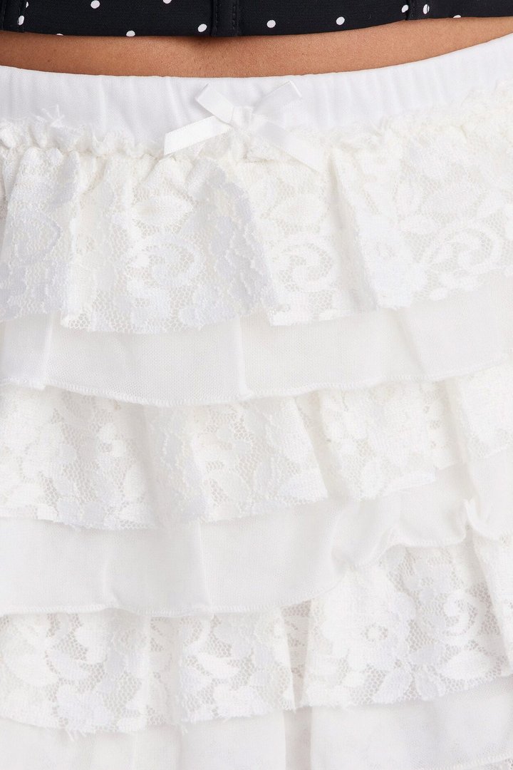 Maribelle Tiered Ruffle Lace Mini Skirt - White
