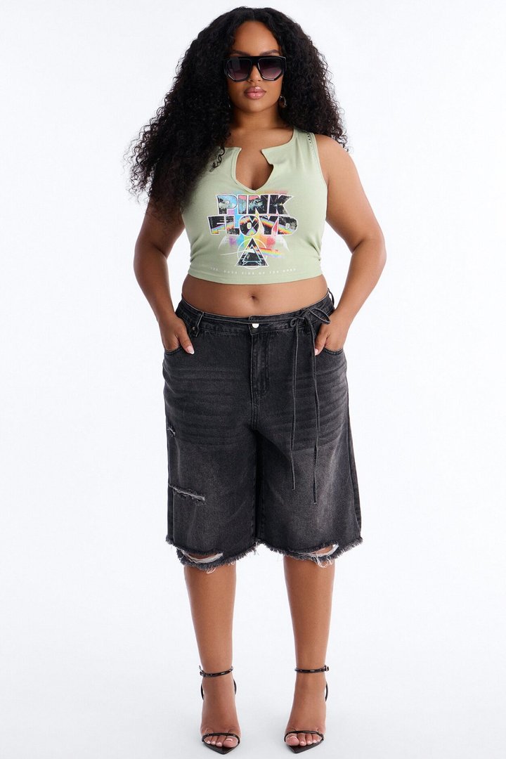 Ludlow Tie Waist Ripped Denim Jorts - Black Wash