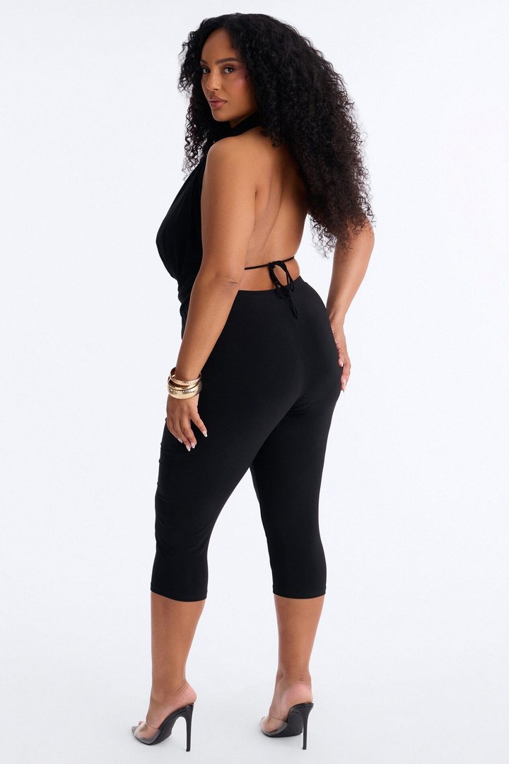 Jade Cowl Neck Studded Capri Pant Set - Black
