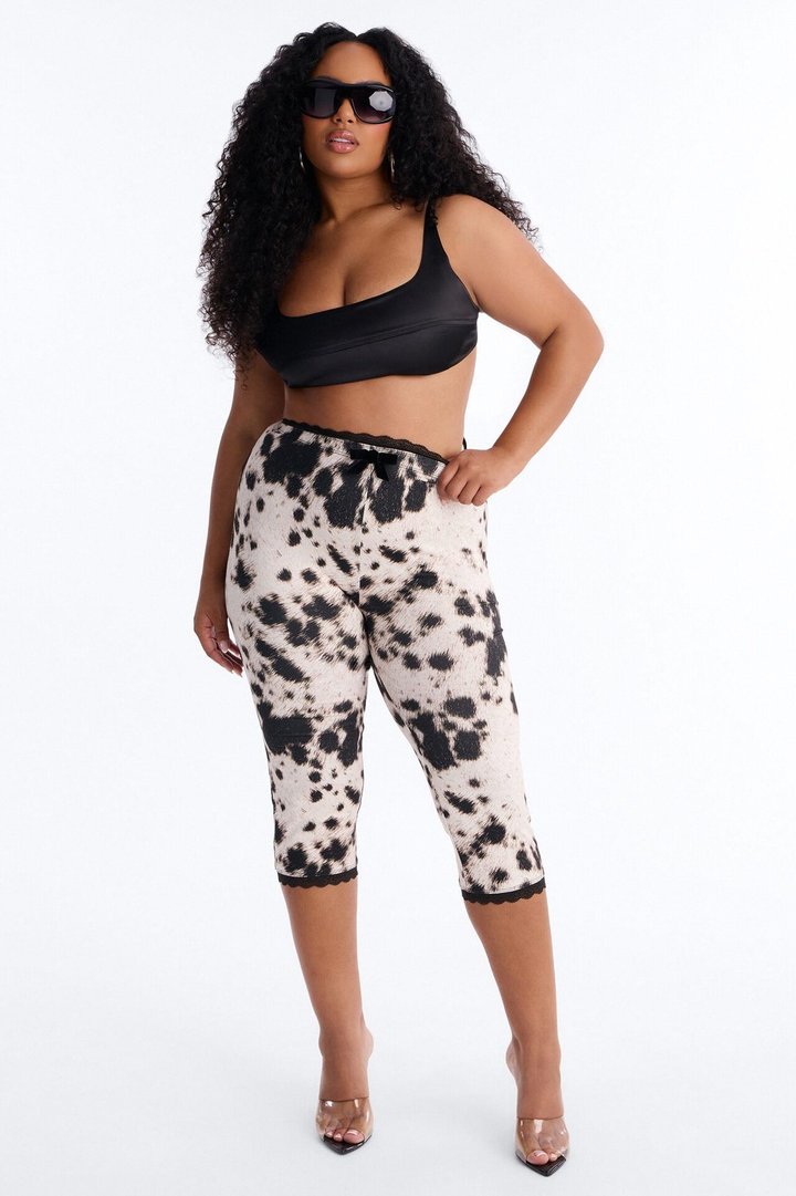 Florentina Lace Trim Capri Legging - Cream/combo