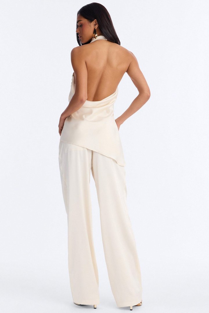 Teagan Low Rise Satin Wide Leg Pant 33″ - Ivory