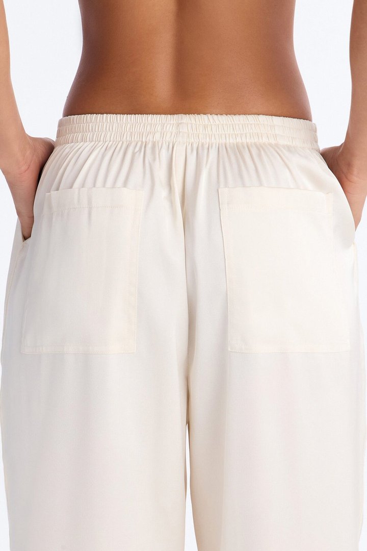 Teagan Low Rise Satin Wide Leg Pant 33″ - Ivory