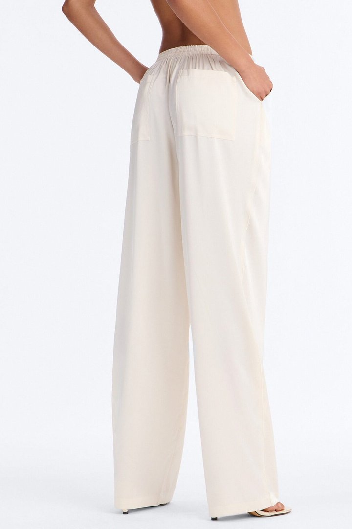 Teagan Low Rise Satin Wide Leg Pant 33″ - Ivory