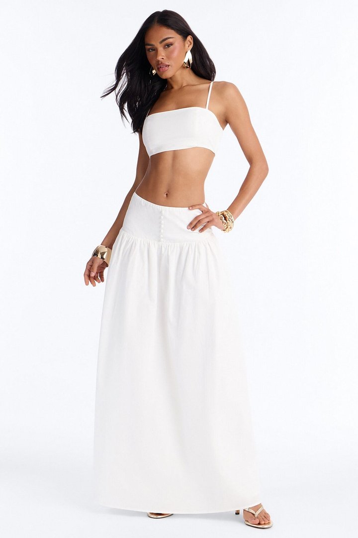 Brigitte Poplin Drop Waist Maxi Skirt - White
