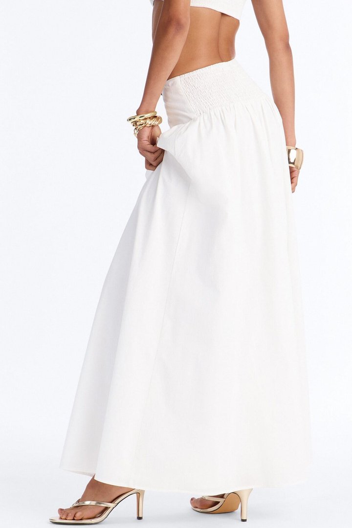 Brigitte Poplin Drop Waist Maxi Skirt - White