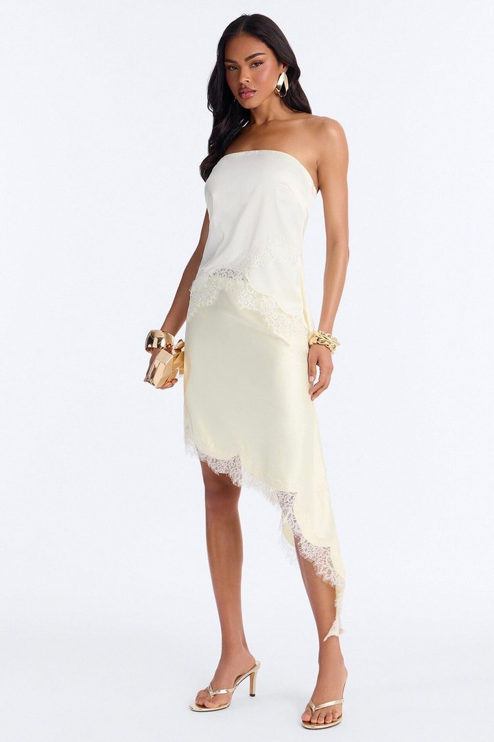 Pretty Poison Lace Trim Satin Tube Top - White