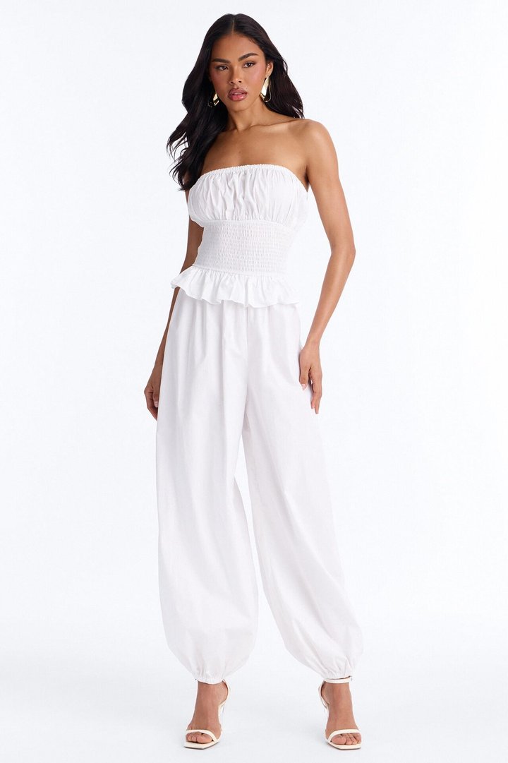 Airy Moment Poplin Balloon Leg Jumpsuit - White