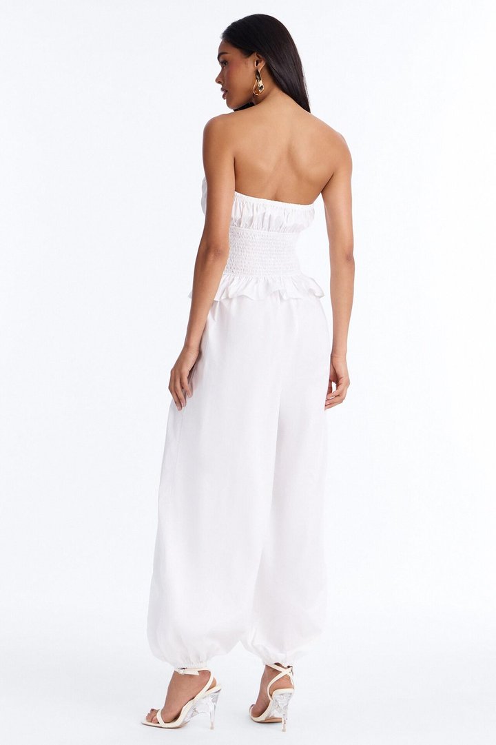 Airy Moment Poplin Balloon Leg Jumpsuit - White