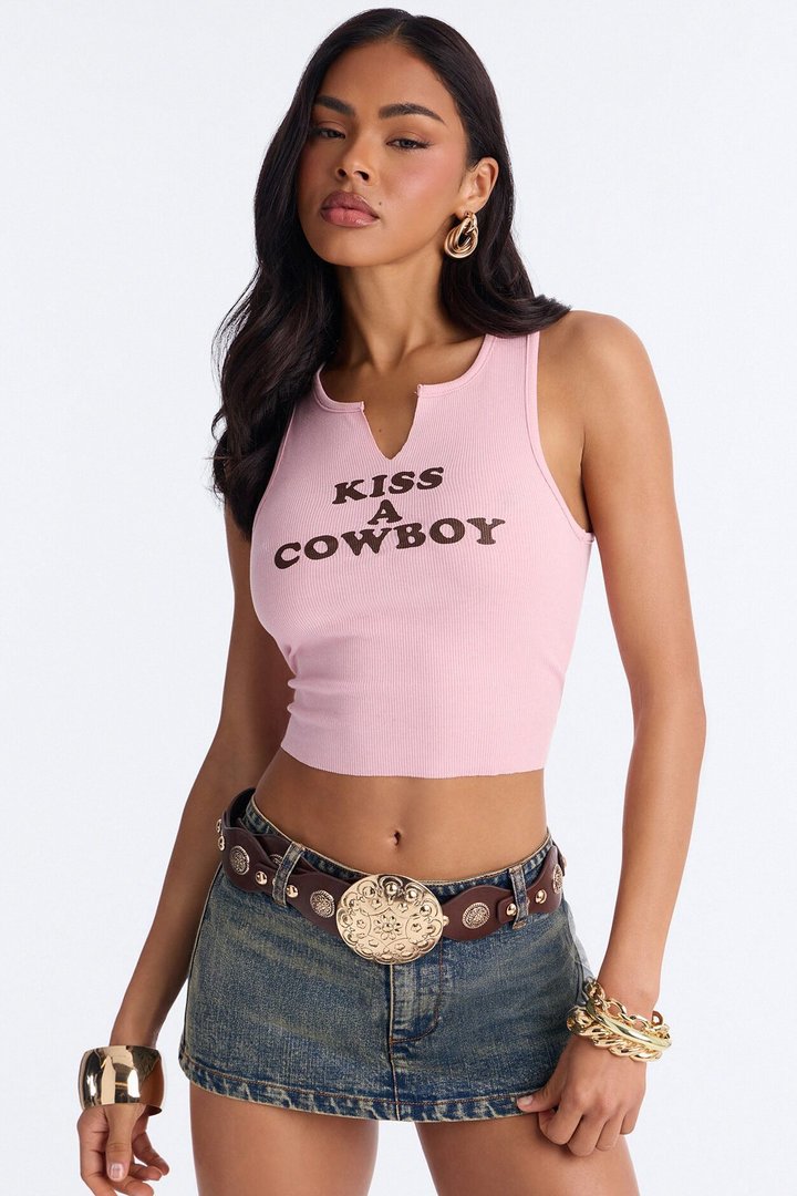 Kiss A Cowboy Tank - Pink