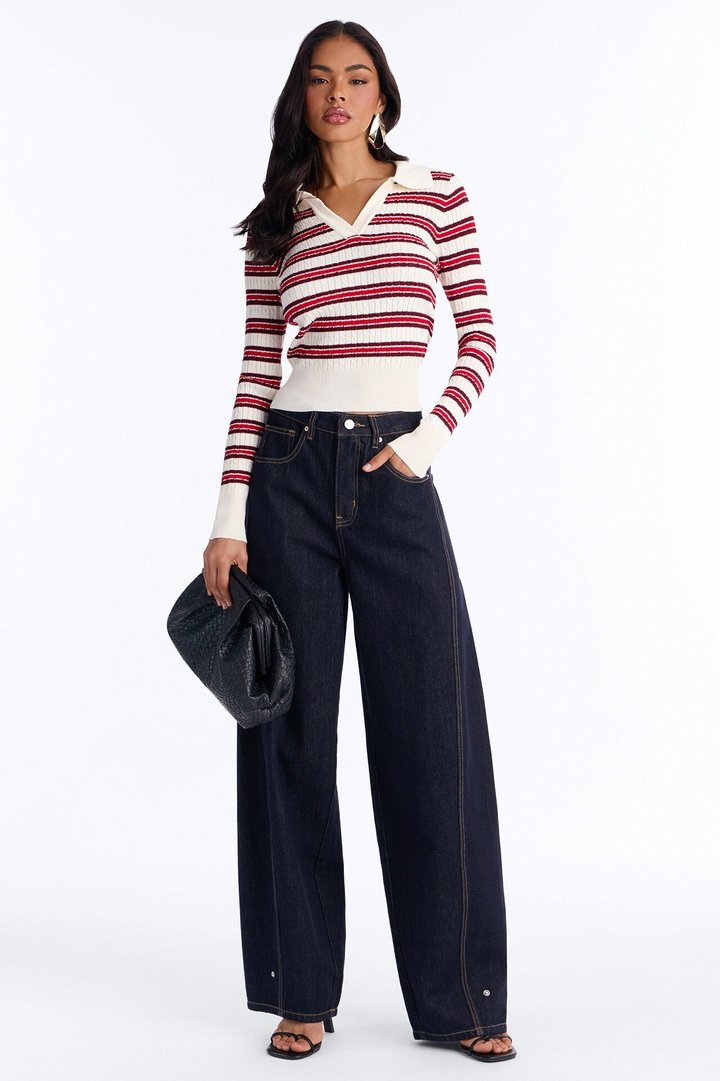 Settle Down Striped Sweater Top - Red/combo