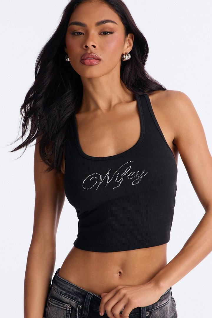 WifeyTo Be Rhinestone Tank Top - Black
