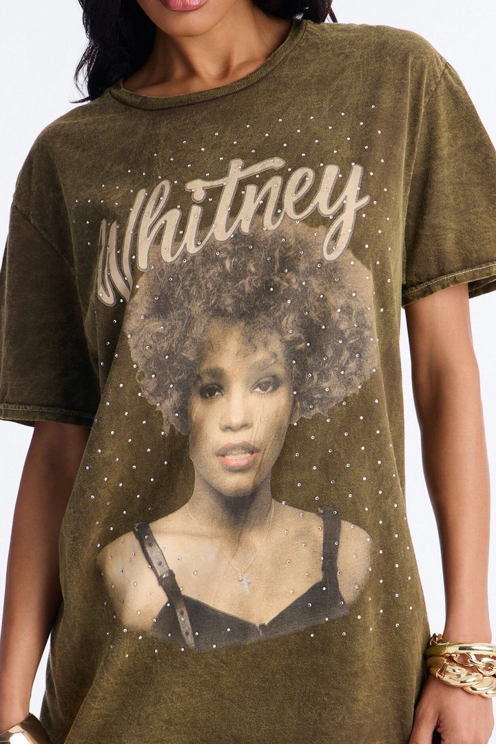 Whitney Washed Tee With Rhinestones - Brown