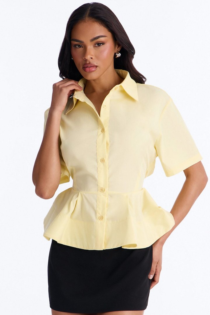 Classic Essentials Peplum Poplin Shirt - Yellow