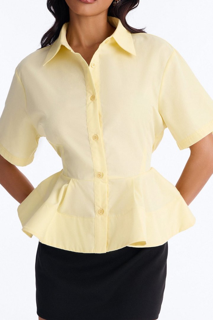 Classic Essentials Peplum Poplin Shirt - Yellow