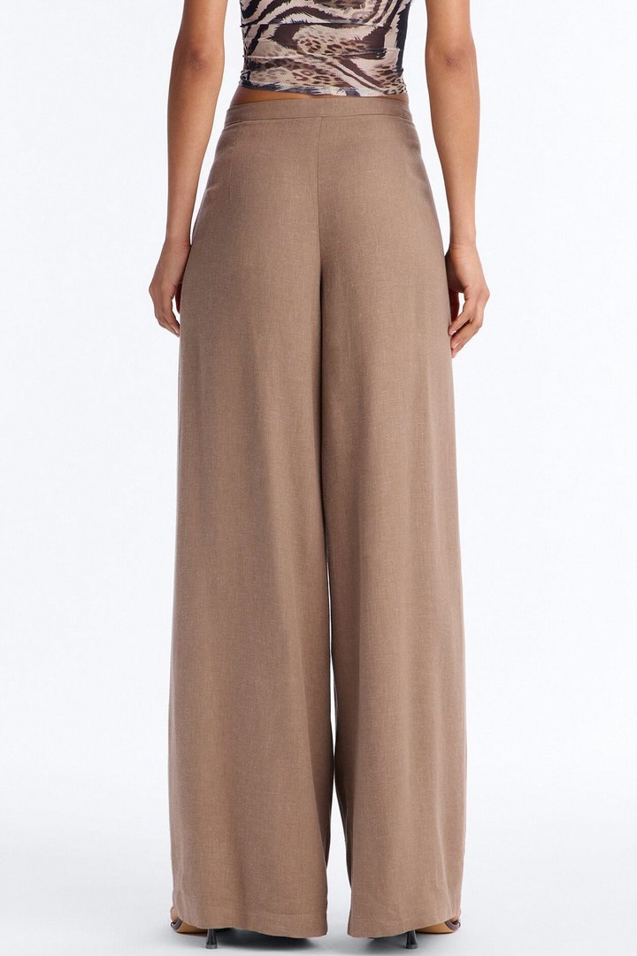 Gracie Low Rise Pleated Linen Wide Leg Trouser 33″ - Taupe