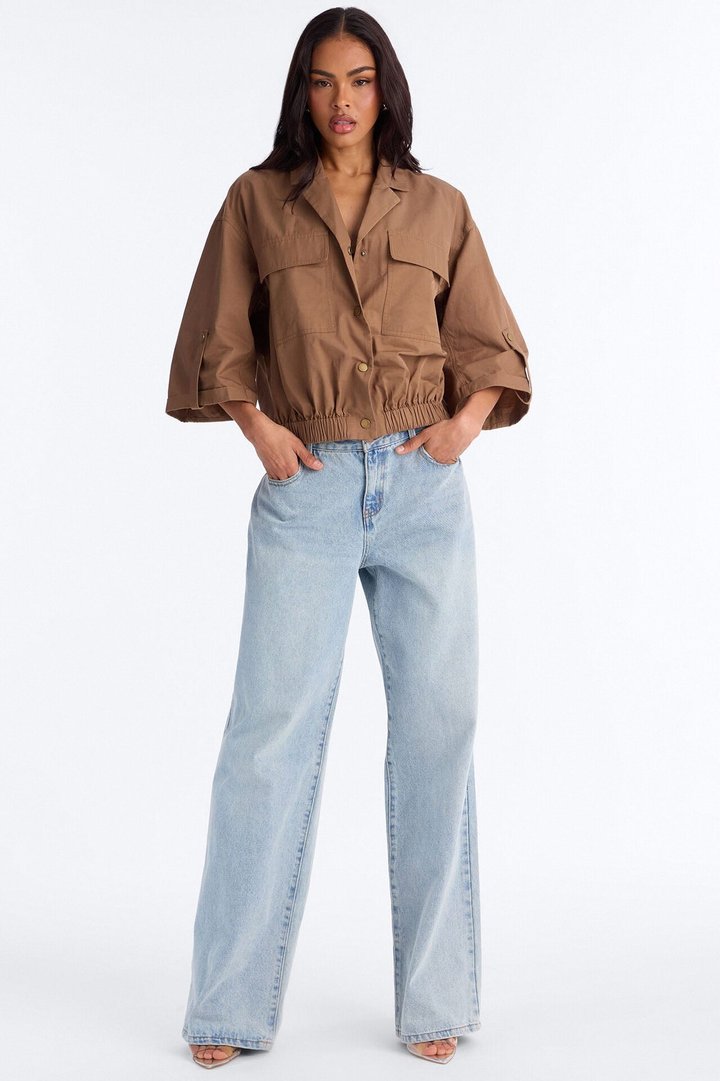 Plans Made Oversized Airflow Shirt - Brown