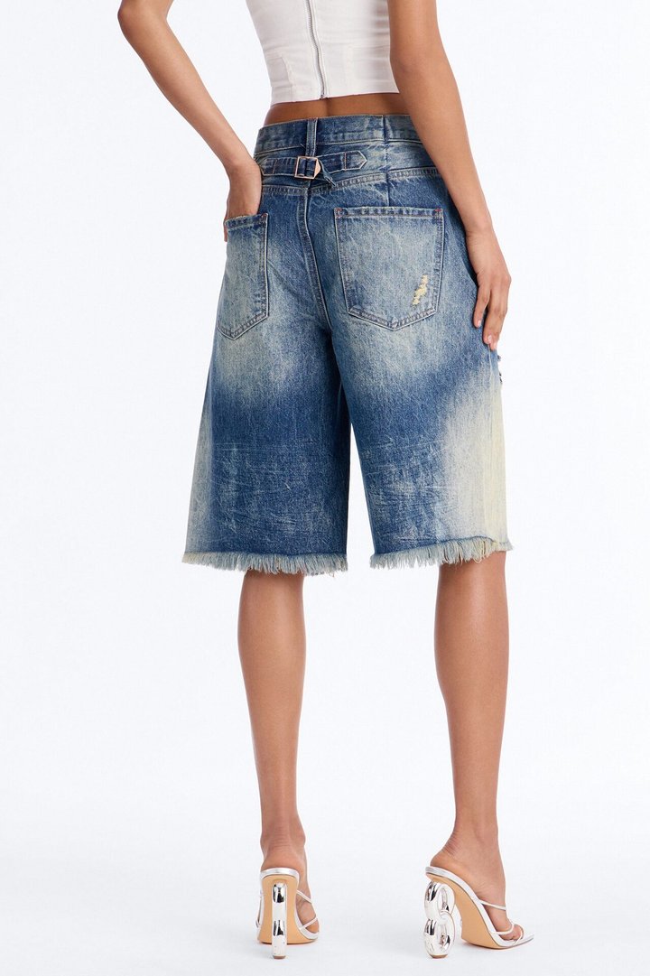 La Brea Cut Off Ripped Premium Washed Denim Jorts - Vintage Wash
