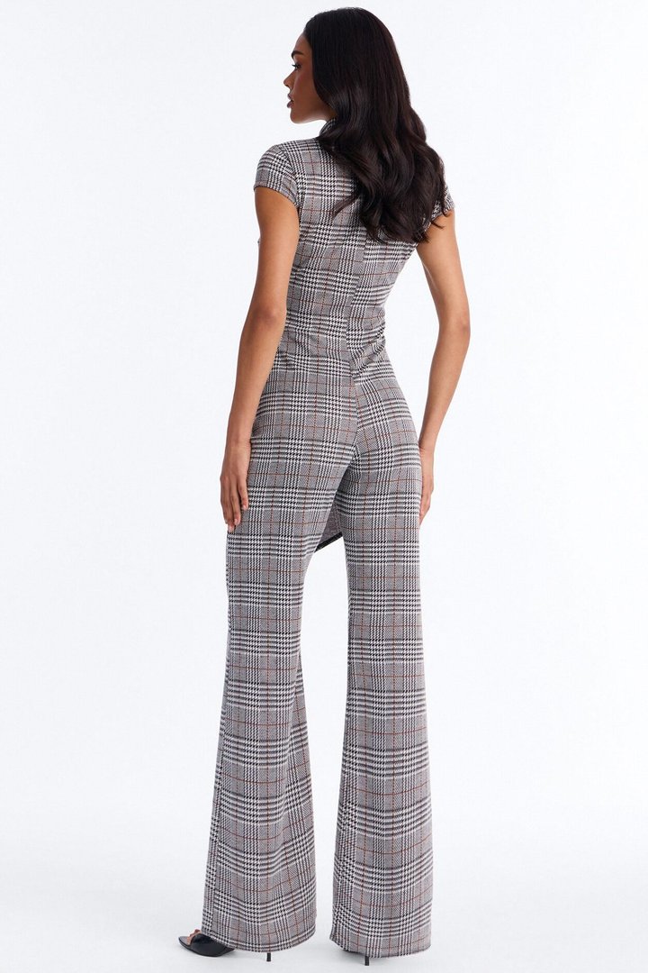 Chantel Plaid Draped Jumpsuit - Grey