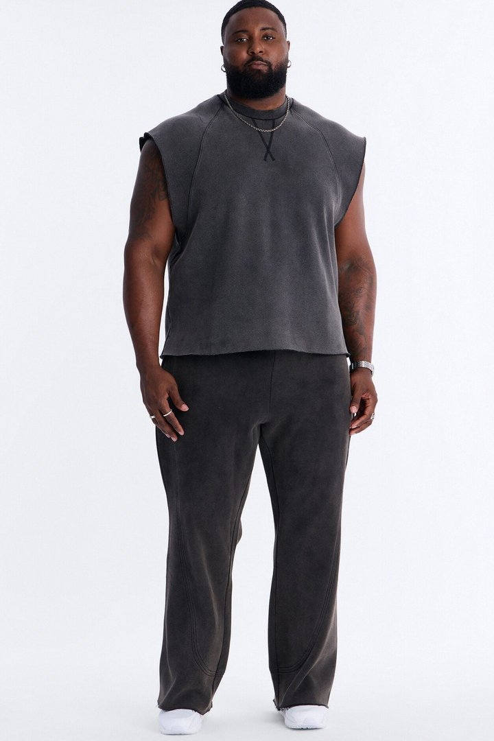 Washed Raw Edge Flare Sweatpant - Black Wash