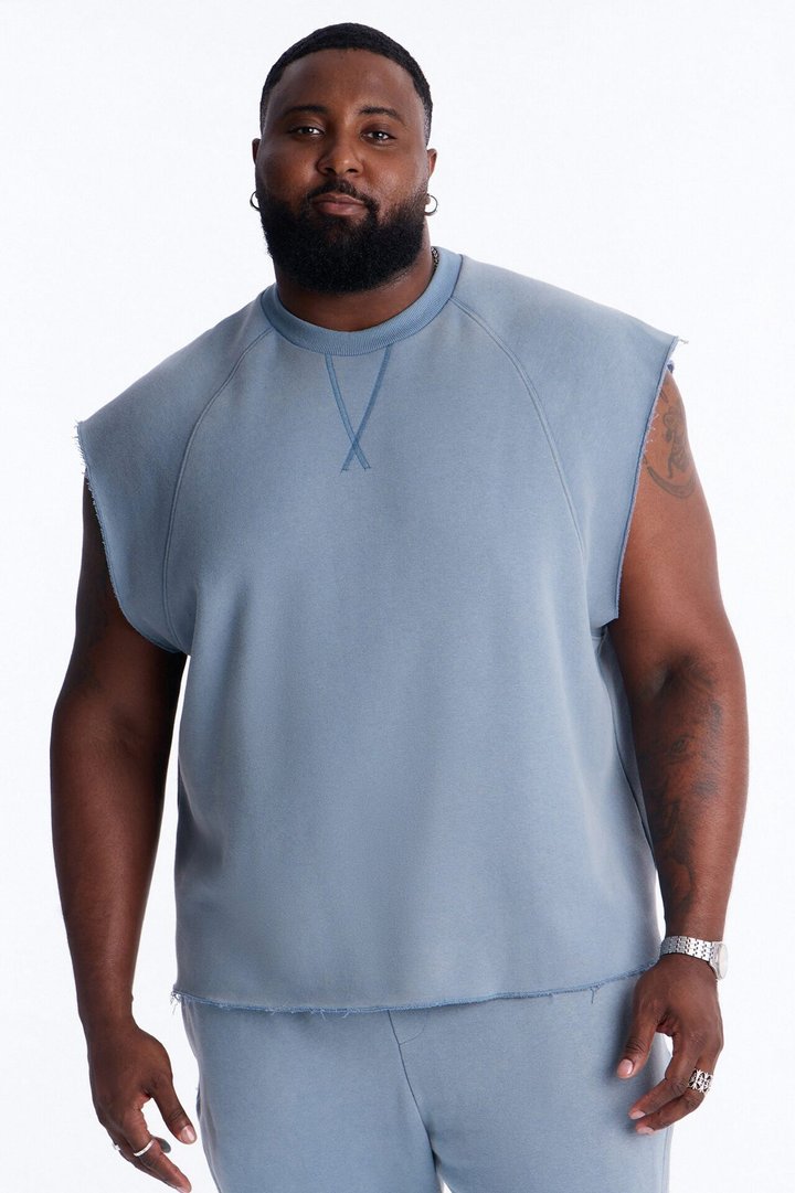 Washed Raw Edge Relaxed Muscle Tee - Slate Blue