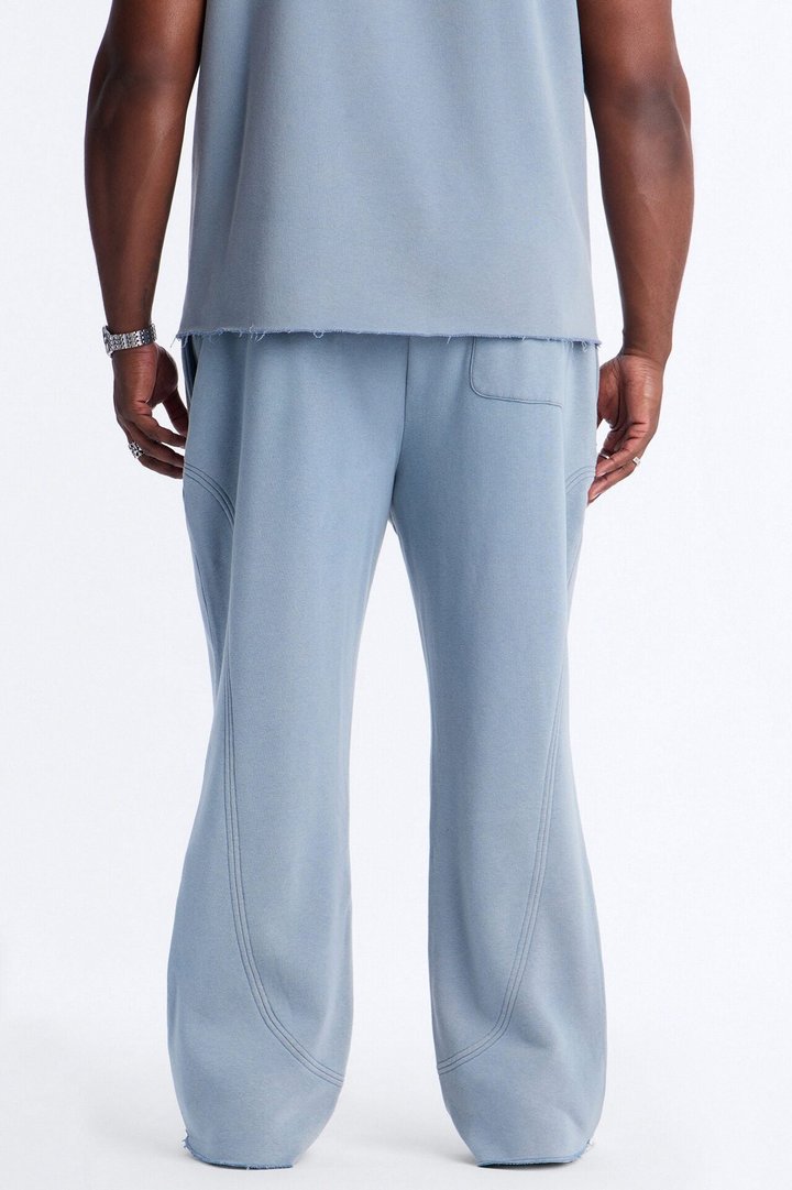 Washed Raw Edge Flare Sweatpant - Slate Blue