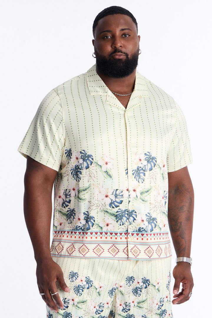 Catalina Island Cuban Collar Button Up Shirt - Yellow