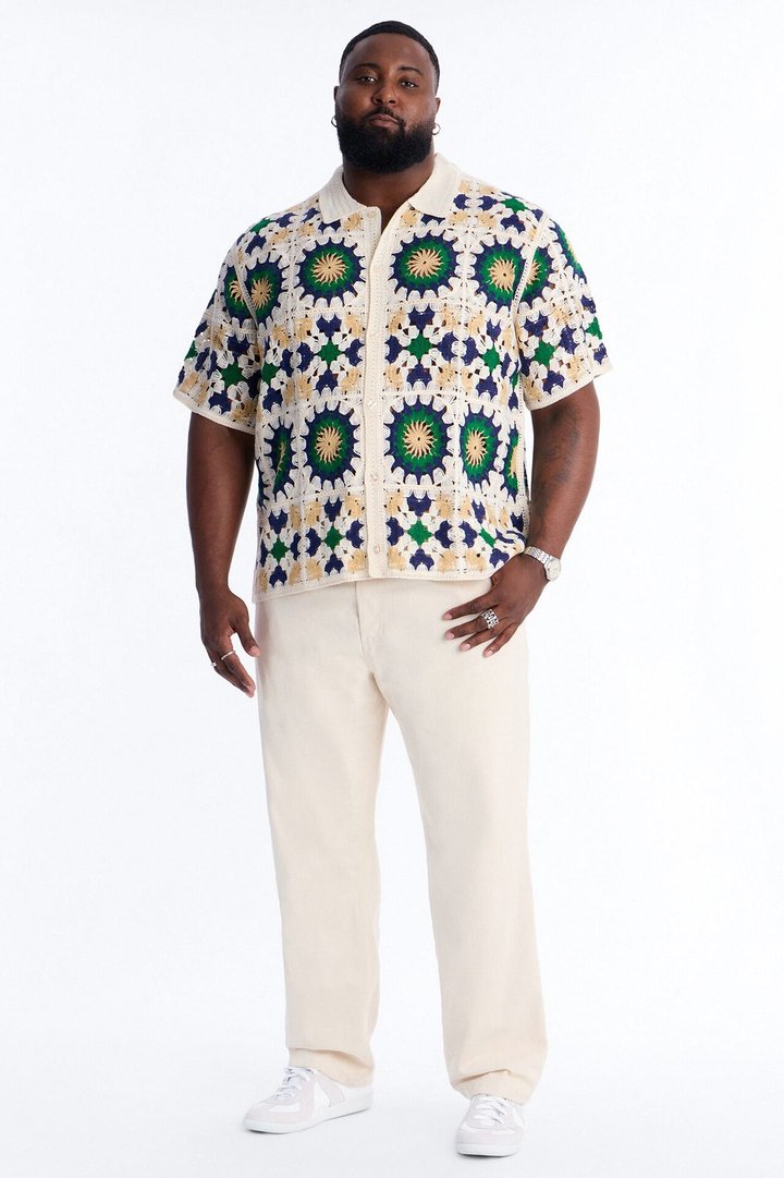 Desert Hues Crochet Button Up Shirt - Cream