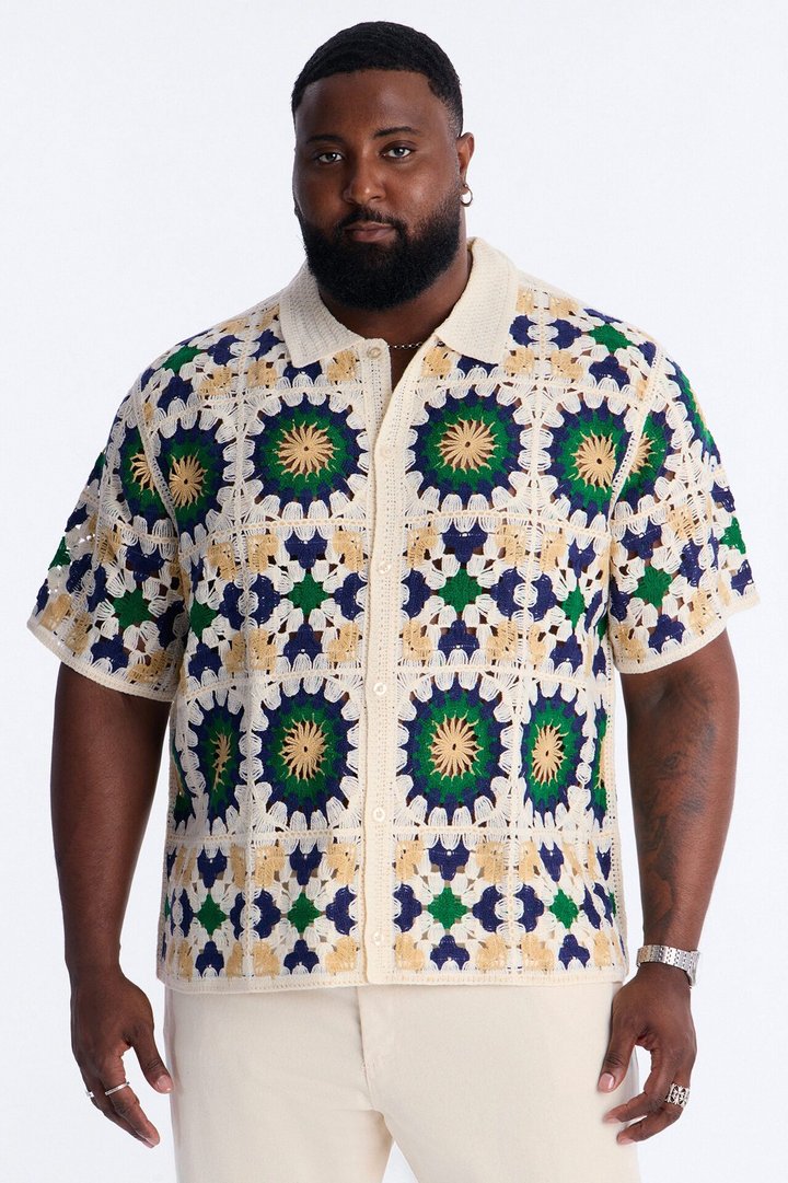 Desert Hues Crochet Button Up Shirt - Cream