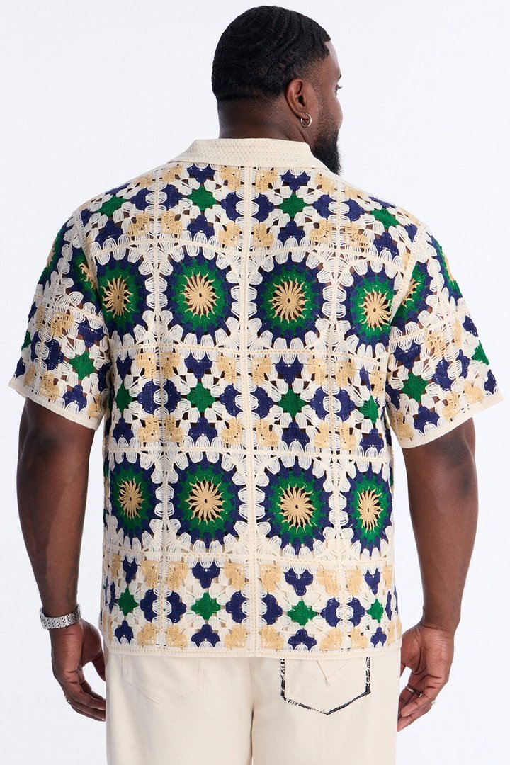 Desert Hues Crochet Button Up Shirt - Cream