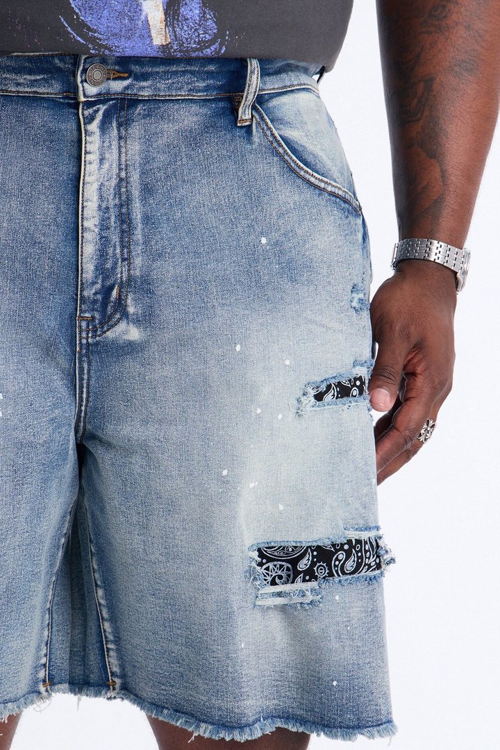 Relaxed Paisley District Denim Short - Medium Blue Wash