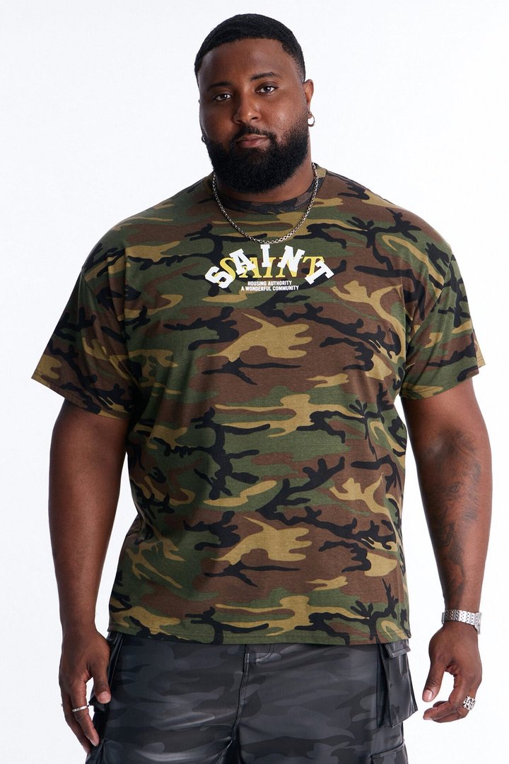 Welcome To Saint Authority Oversized Short Sleeve Tee - Camouflage