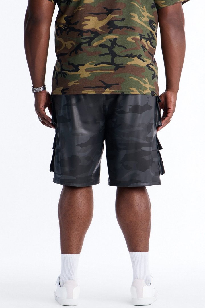 Faux Leather Camo Mirage Cargo Short - Grey