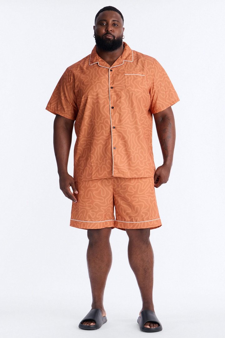 Relaxed Sienna Wave Cuban Collar Shirt - Orange