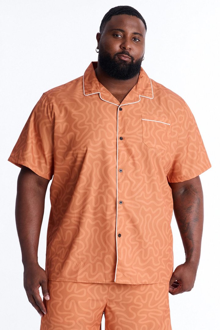 Relaxed Sienna Wave Cuban Collar Shirt - Orange
