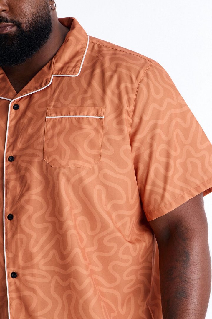 Relaxed Sienna Wave Cuban Collar Shirt - Orange