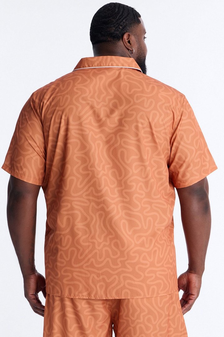 Relaxed Sienna Wave Cuban Collar Shirt - Orange