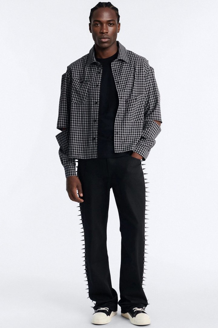 Railcut Plaid Button Up Shirt - Black