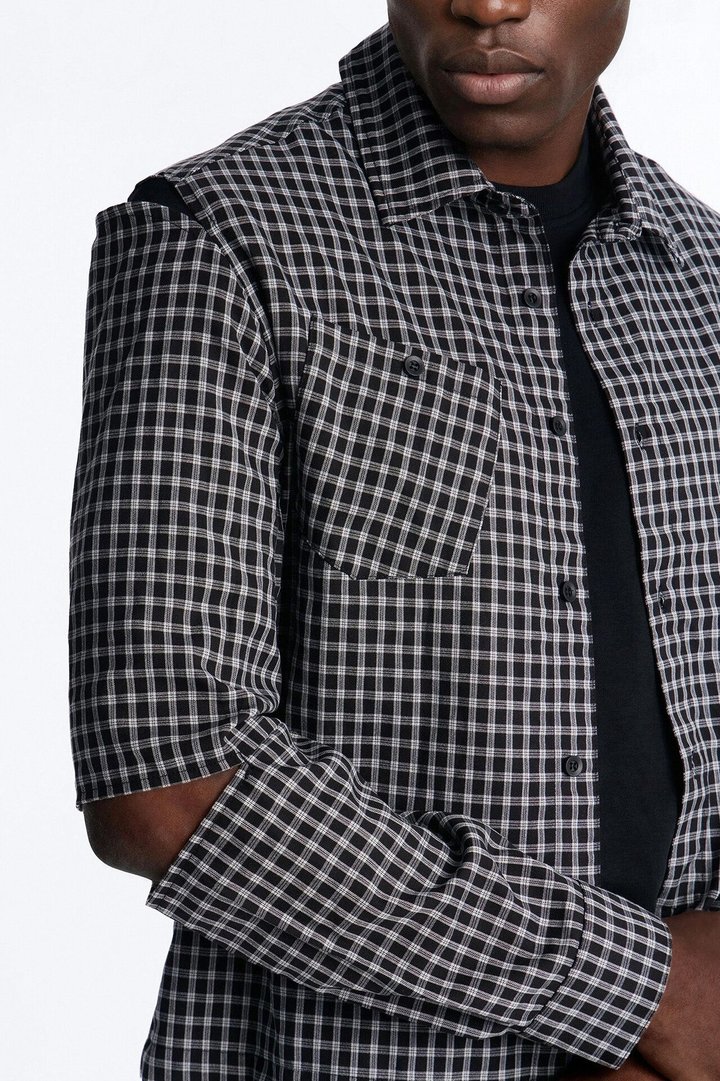 Railcut Plaid Button Up Shirt - Black
