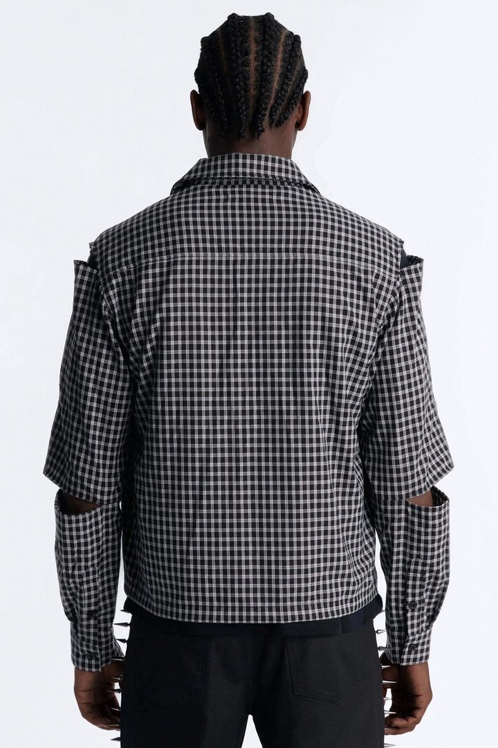 Railcut Plaid Button Up Shirt - Black